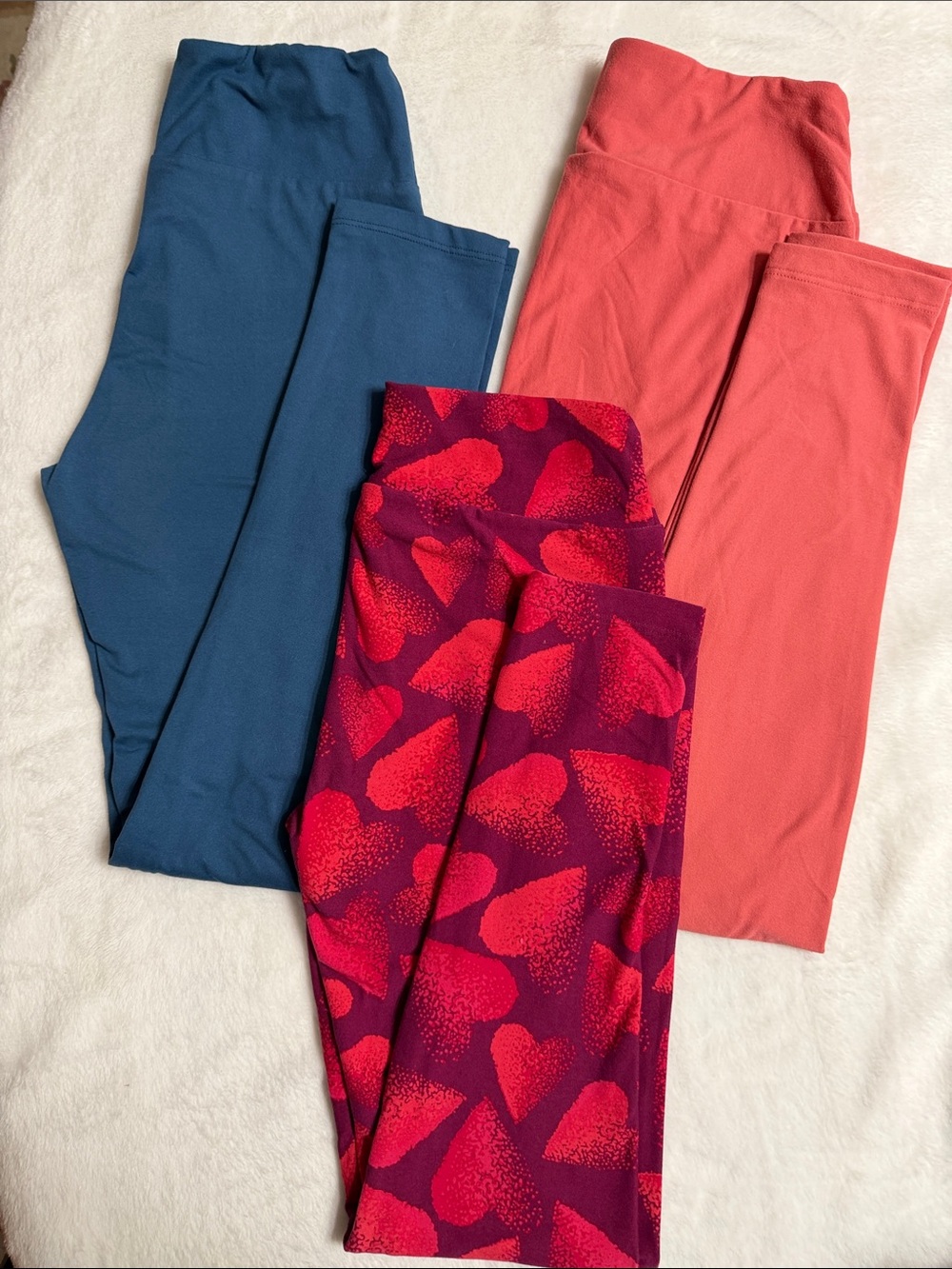 LuLaRoe Girls' Leggings Trio — Teal, Coral & Magenta Heart Print